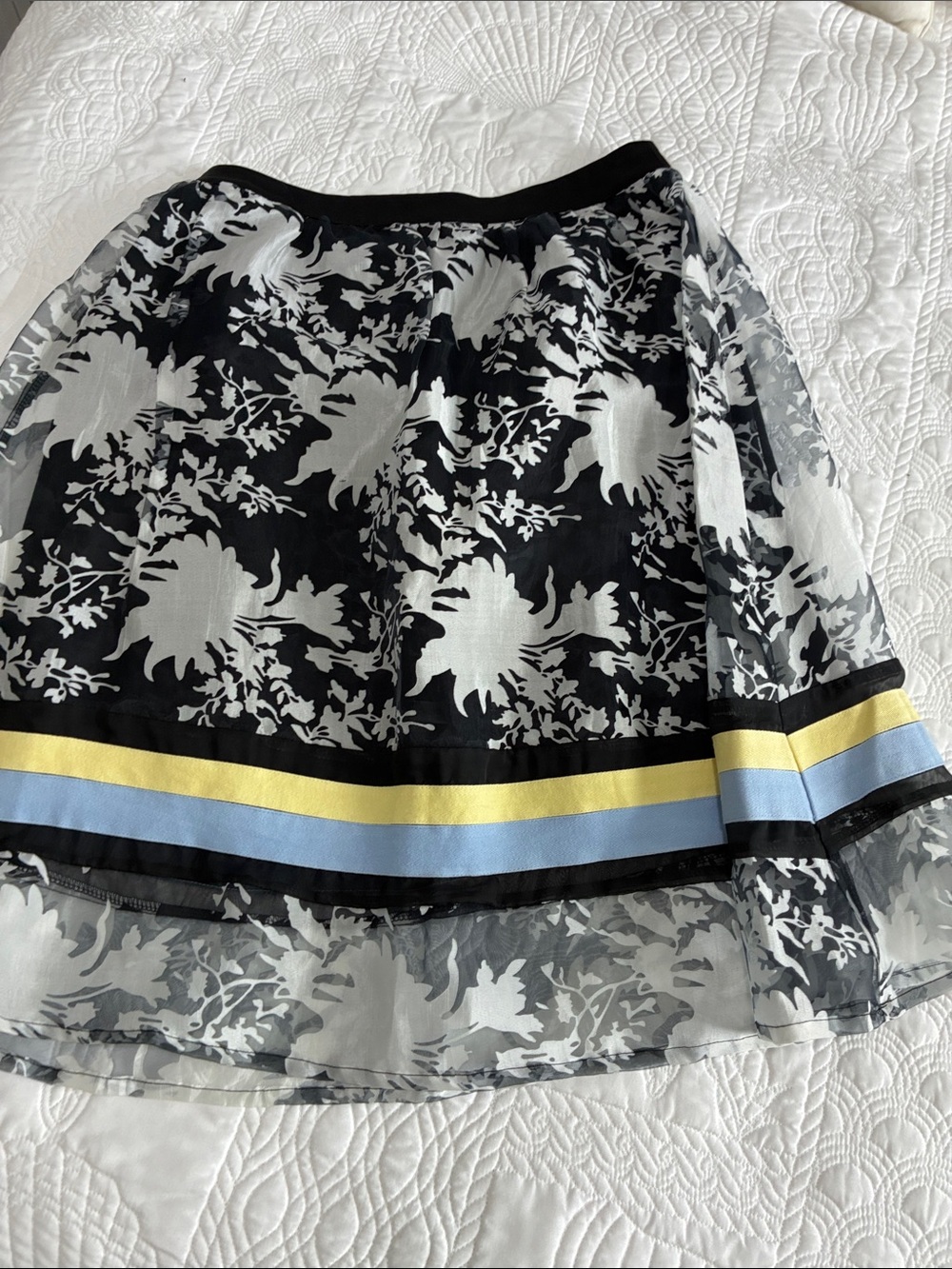Endless Rose Black and White Floral Mesh Skirt with Blue & Yellow Trim